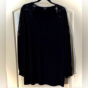 Torrid Black V-Neck Lace sleeve Silky Blouse Top Size 3X